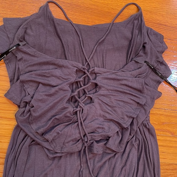 Forever21 Charcoal Gray Strappy Maxi Dress w/ Front Ruffles and Open Back Tie - Picture 7 of 7